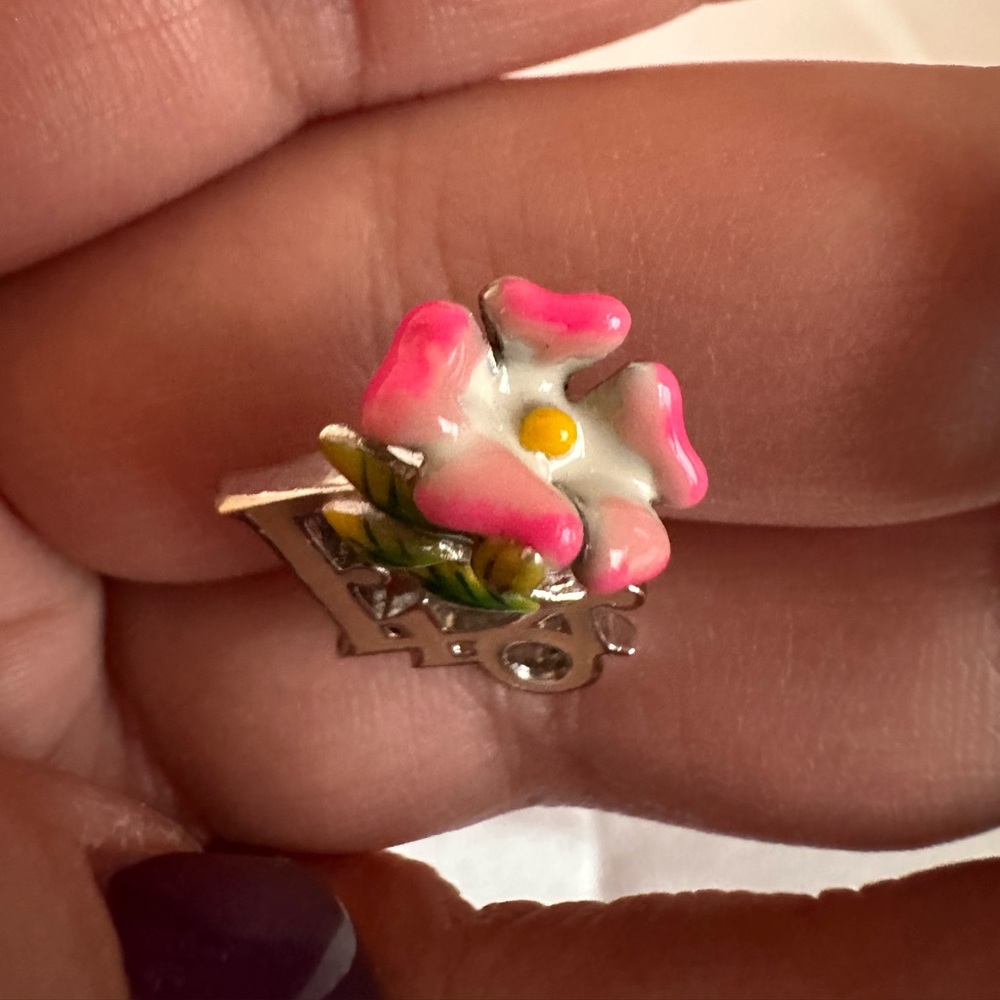 Christian Dior Pink Enamel Floral Logo Clip-On Earrings EUC - Picture 6 of 10